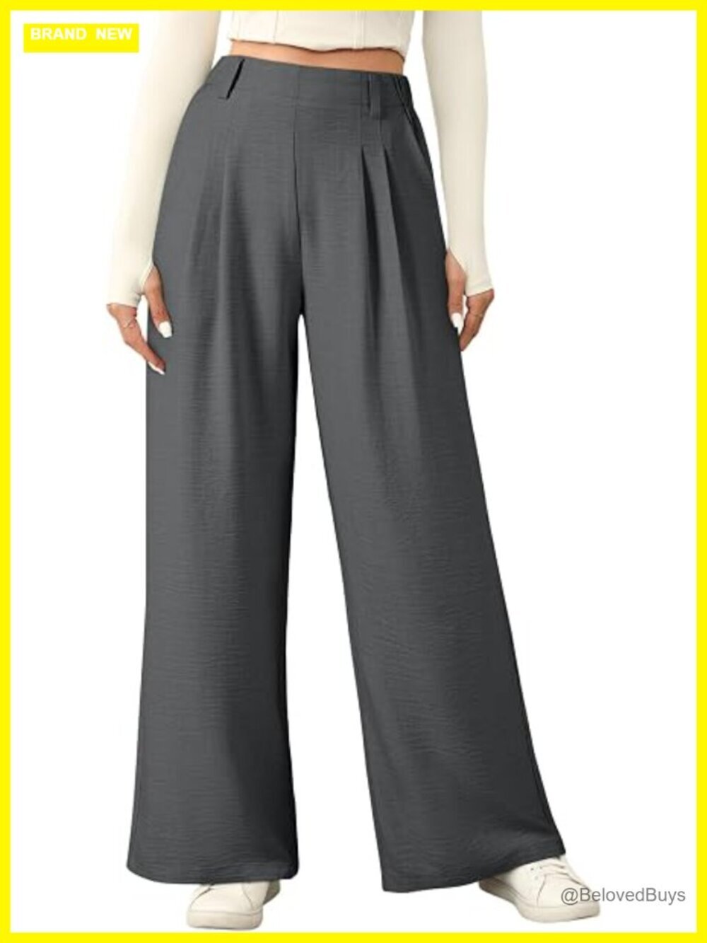 Women's Wide Leg Pants, High Waisted Business Casual Trousers with Pockets,